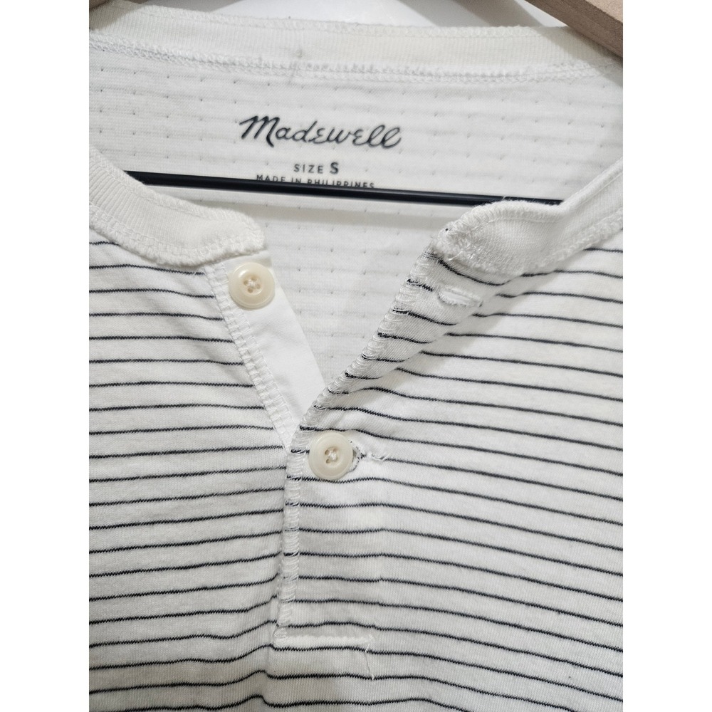 Madewell Womens Striped Waffle Knit Long Sleeve Henley Top White Navy Size S